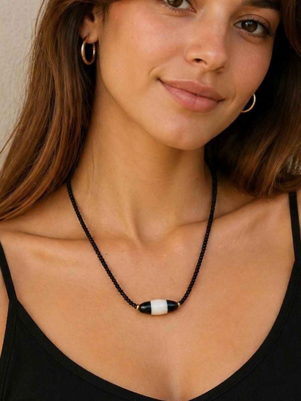 Vintage Tibetan Black and White Medicine Protection Beaded Necklace